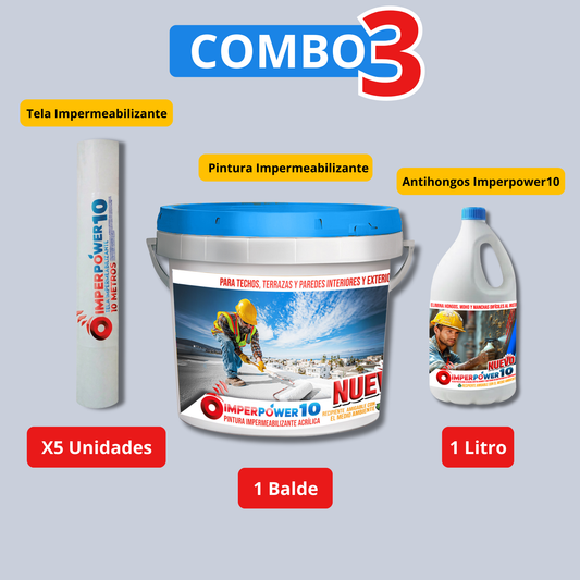 COMBO 3  Sistema Imperpower10 completa con pintura, antihongos y refuerzo